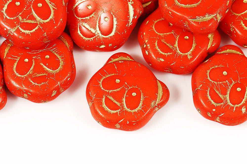 Panda 22mm Opaque Red With Gold  1-Hole Czech Beads