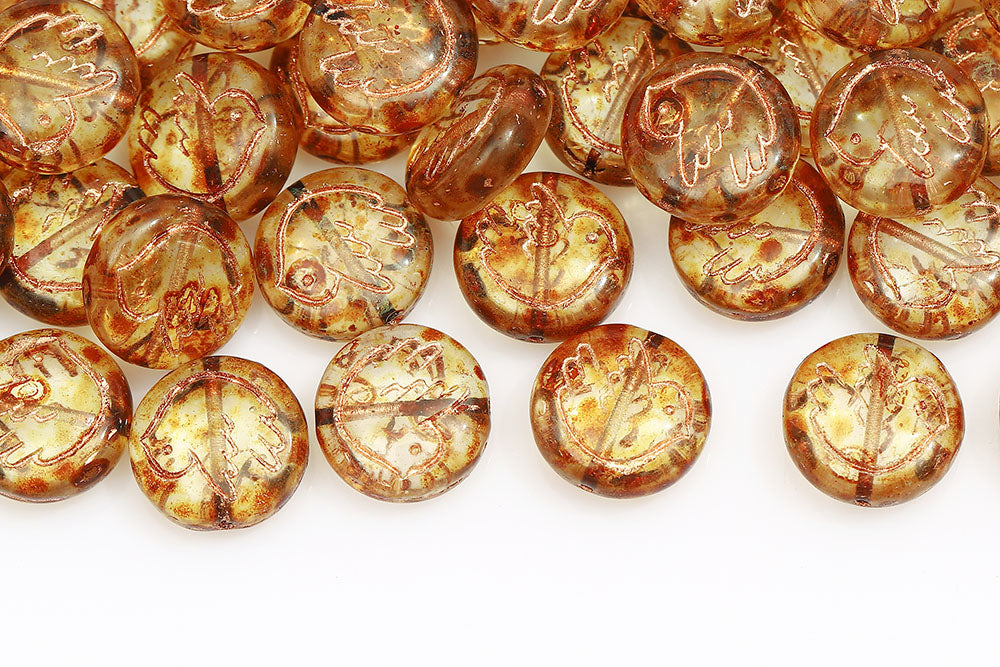 Dove 14mm Crystal Travertin With Copper 1-Hole Czech Beads