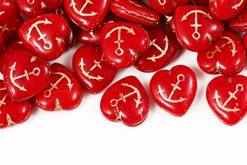 Heart With Anchor 17×16mm Czech Glass Beads Col.91250-54200