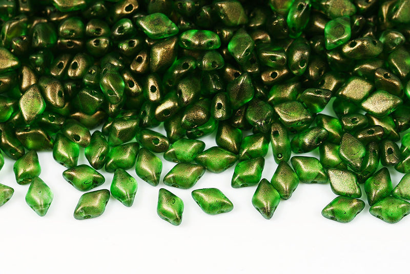 Gemduo 8×5mm Halo Green 2-Hole Czech Beads