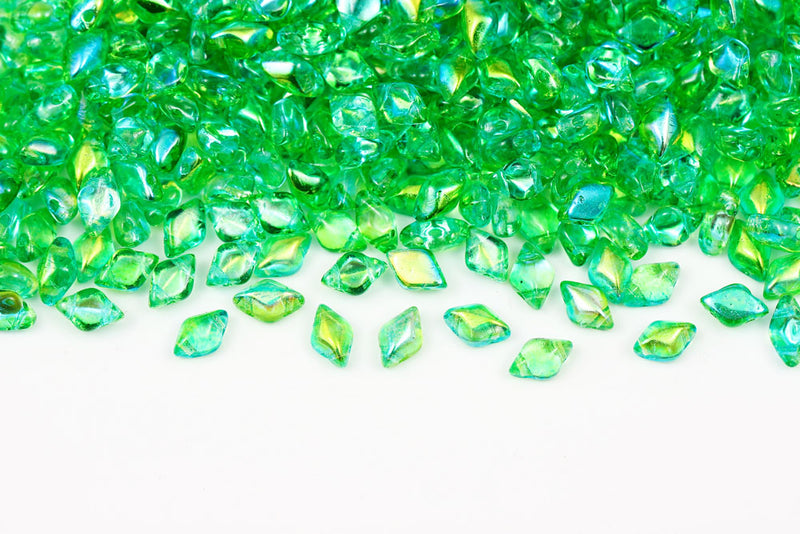 Gemduo 8×5mm Summer Rainbow Green 2-Hole Czech Beads
