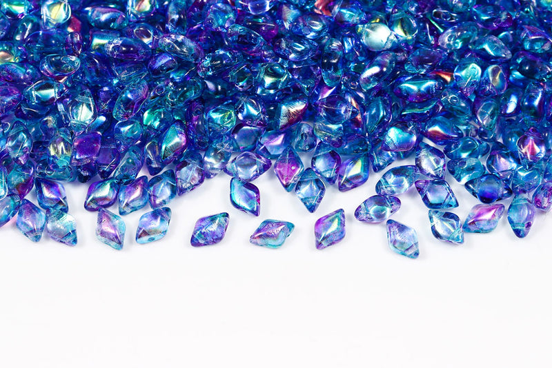 Gemduo 8×5mm Summer Rainbow Light Blue 2-Hole Czech Beads
