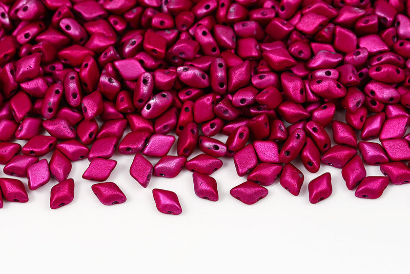 Gemduo 8×5mm Alabaster Hot Pink Mat 2-Hole Czech Beads