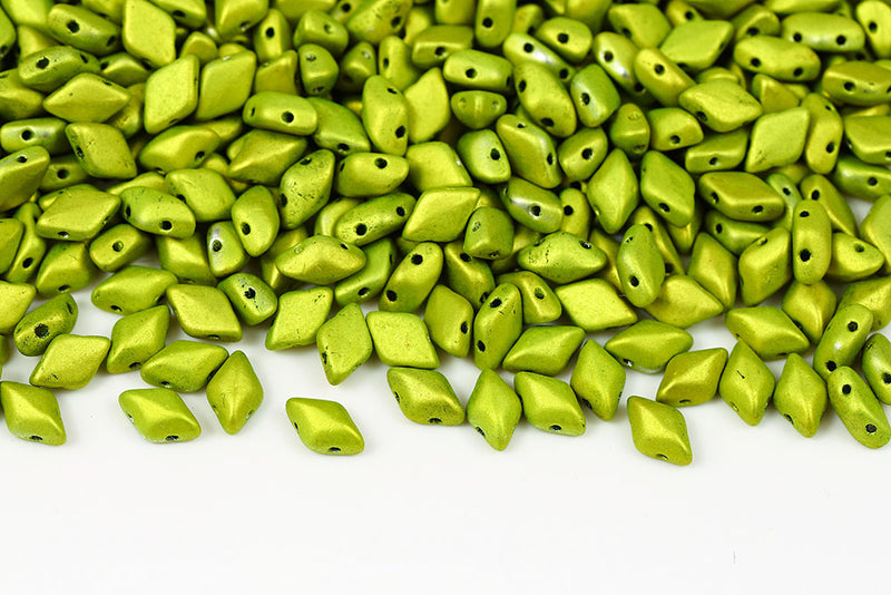 Gemduo 8×5mm Alabaster Electric Green Mat 2-Hole Czech Beads