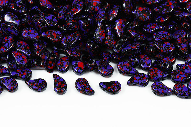 Flatduo 8×5mm Flatduo 8×5mm Violet Red Confetti Splash 2-hole Czech Beads 2-Hole Czech Beads