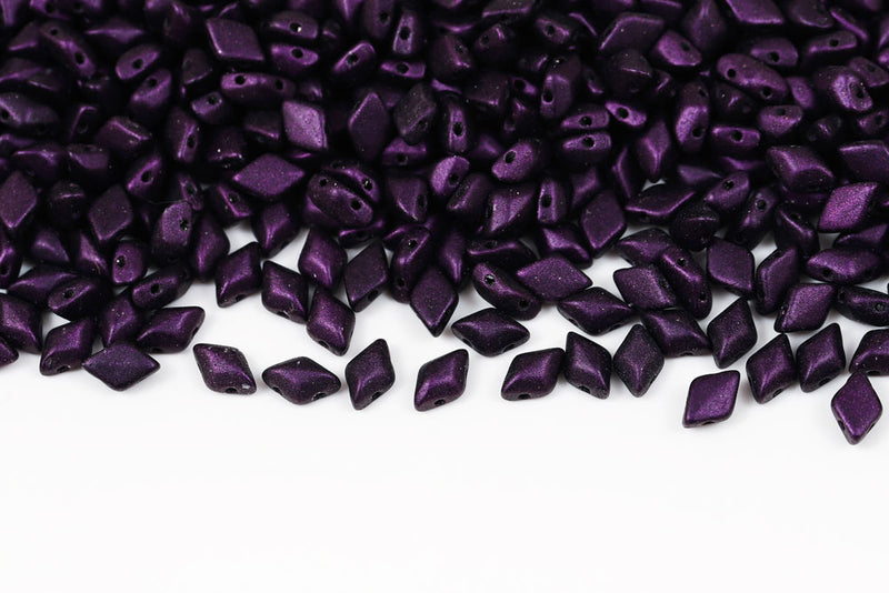 Gemduo 8×5mm Metallic Suede Dark Purple 2-Hole Czech Beads