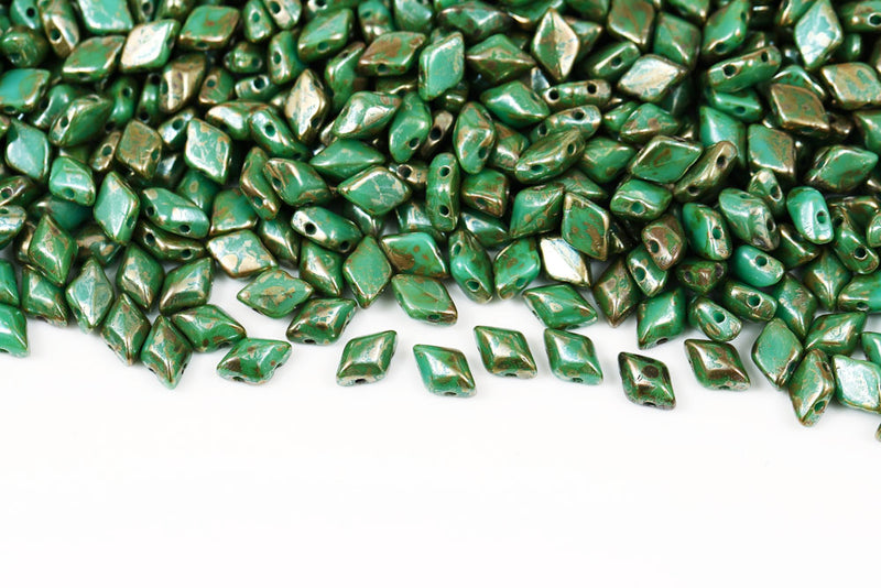 Gemduo 8×5mm Turquoise Green Rembrandt 2-Hole Czech Beads