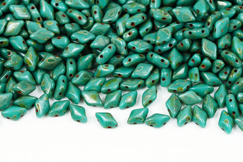 Gemduo 8×5mm Turquoise Green Travertin 2-Hole Czech Beads