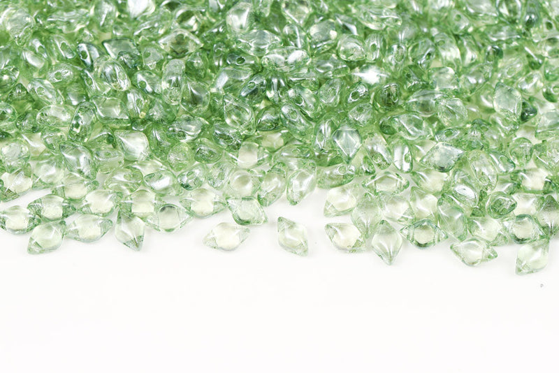 Gemduo 8×5mm Crystal Green Luster 2-Hole Czech Beads