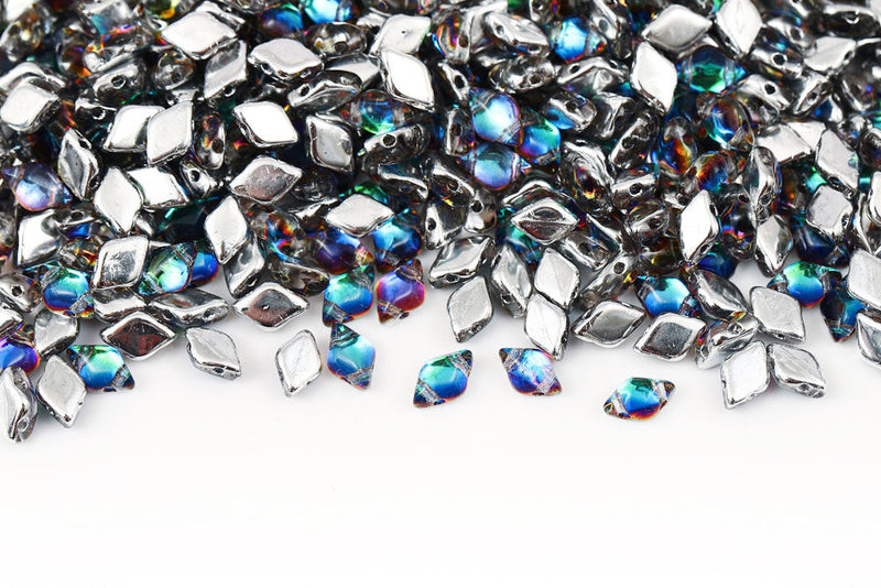 Gemduo 8×5mm Backlit Petroleum 2-Hole Czech Beads