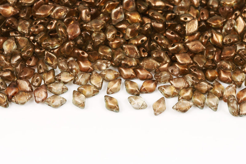 Gemduo 8×5mm Halo Champagne 2-Hole Czech Beads