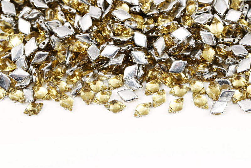 Gemduo 8×5mm Backlit Citrine 2-Hole Czech Beads