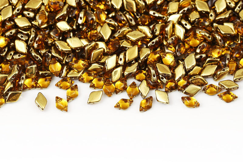 Gemduo 8×5mm Backlit Amber Topaz 2-Hole Czech Beads