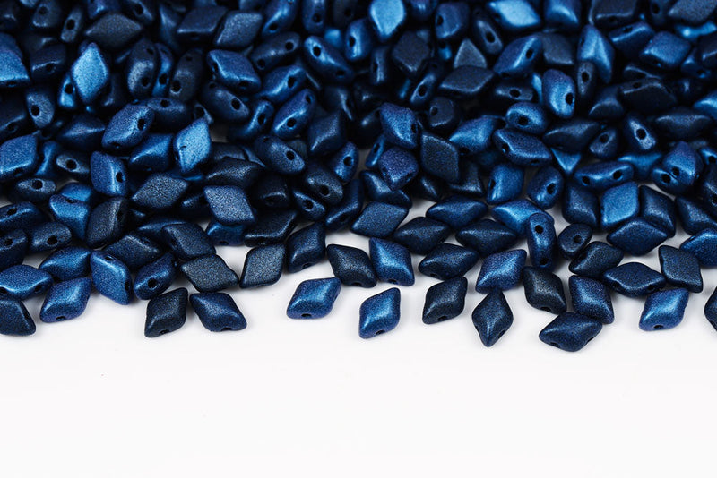 Gemduo 8×5mm Metallic Suede Blue 2-Hole Czech Beads