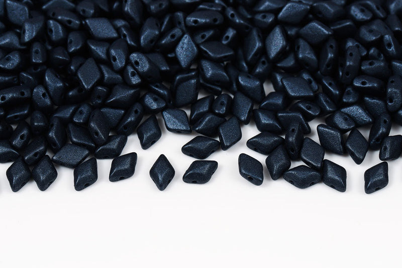 Gemduo 8×5mm Metallic Suede Dark Blue 2-Hole Czech Beads