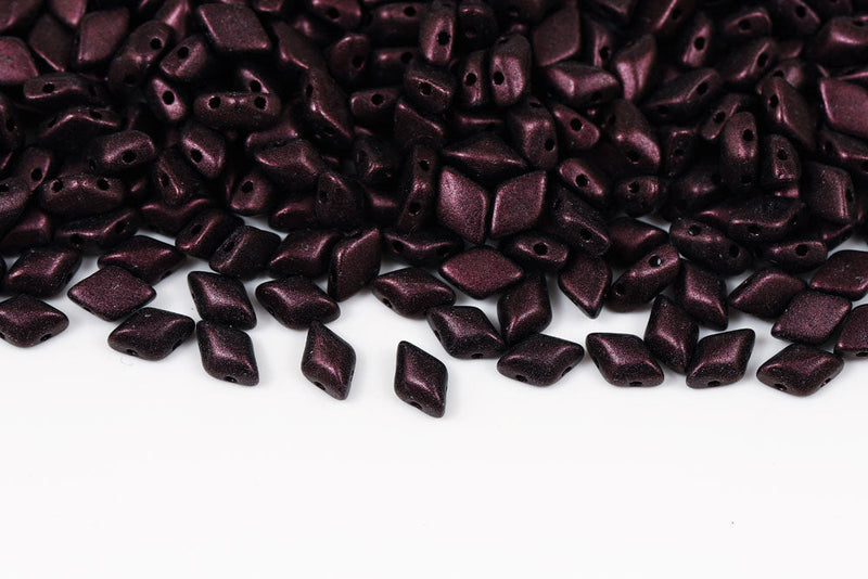 Gemduo 8×5mm Metallic Suede Dark Plum 2-Hole Czech Beads