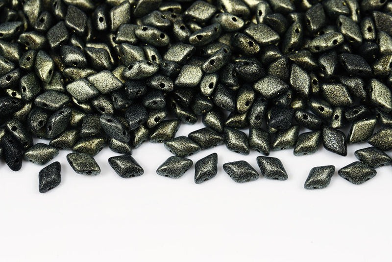 Gemduo 8×5mm Polychrome Dark Olivine 2-Hole Czech Beads