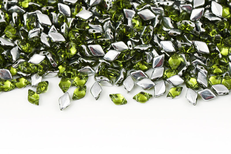Gemduo 8×5mm Backlit Olivine 2-Hole Czech Beads