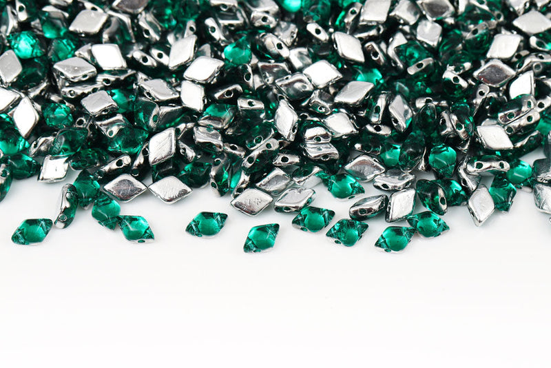 Gemduo 8×5mm Backlit Teal 2-Hole Czech Beads