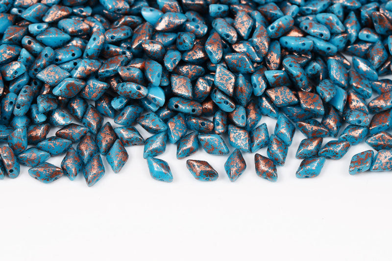 Gemduo 8×5mm Copper Splash Turquoise Blue 2-Hole Czech Beads