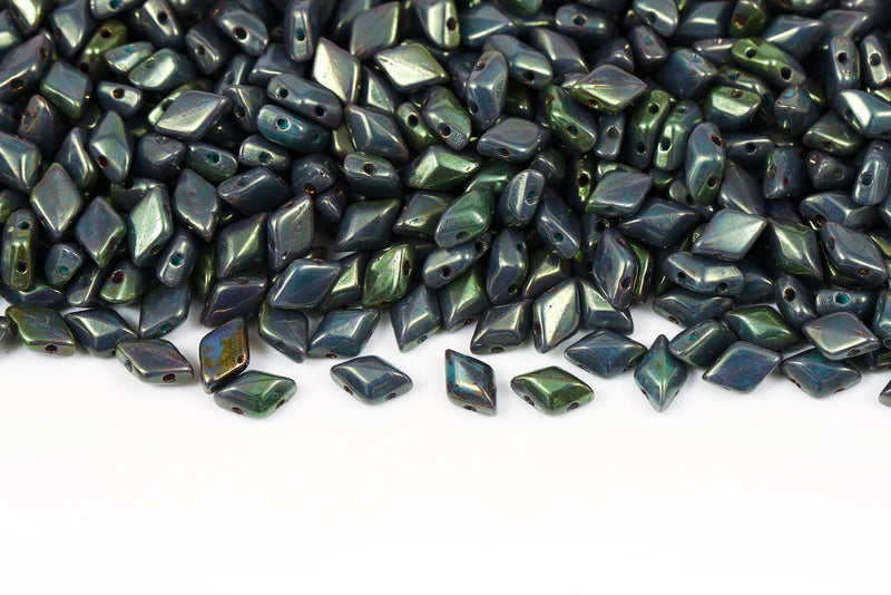 Gemduo 8×5mm Turquoise Green Red Luster 2-Hole Czech Beads