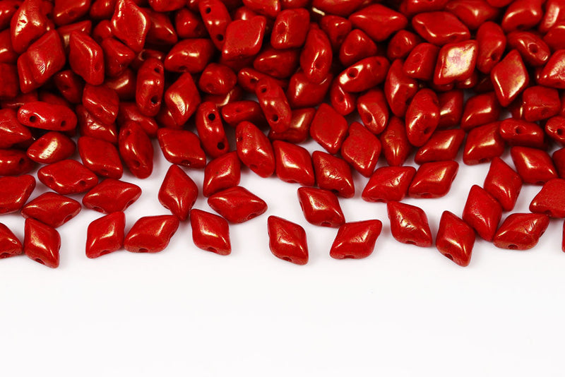 Gemduo 8×5mm Opaque Coral Red Red Terracotta 2-Hole Czech Beads