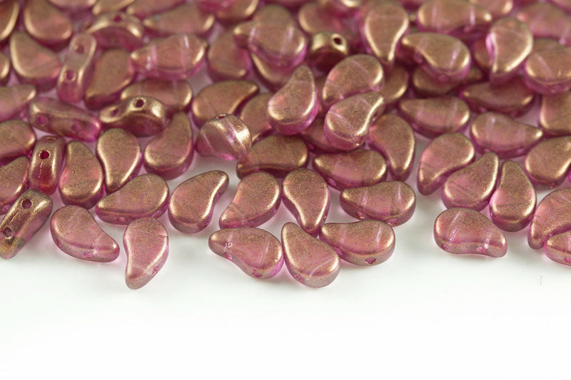 Flatduo 8×5mm Halo Persian Pink 2-Hole Czech Beads