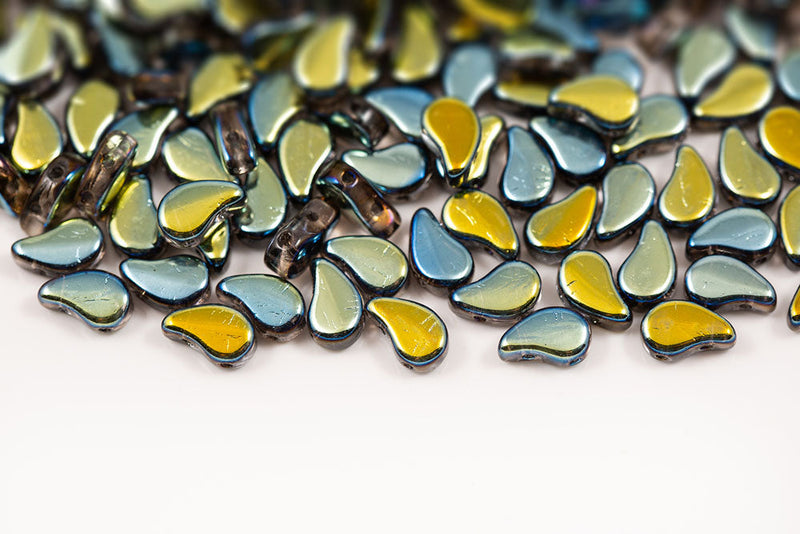 Flatduo 8×5mm Grystal Green Flare Full 2-Hole Czech Beads