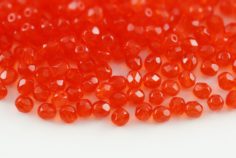 Czech Fire Polished 4mm Lt.Siam Round Beads