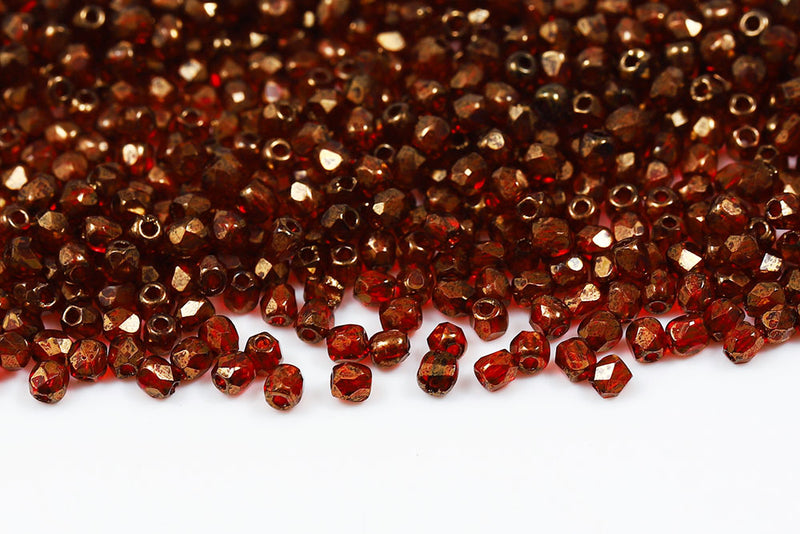 Czech Fire Polished 2.0mm Siam With Gold Marble Finish Round Beads