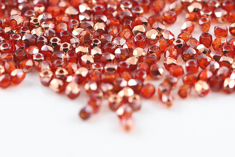 Czech Fire Polished 2.0mm Siam Capri Gold Round Beads