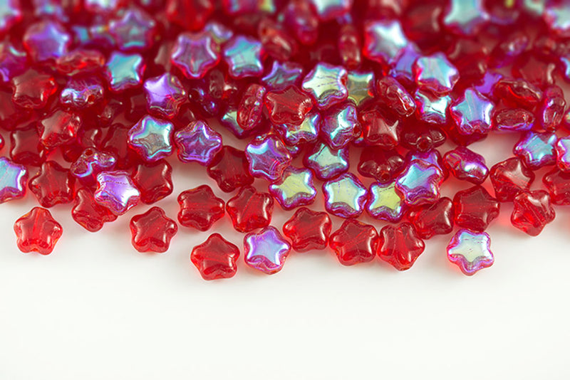 Star 6mm Siam AB Czech Glass Beads