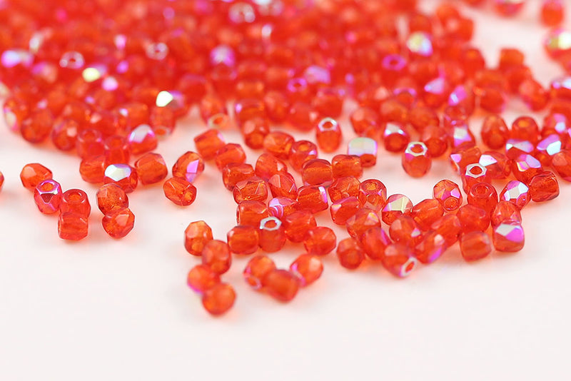 Czech Fire Polished 2.0mm Siam AB Round Beads
