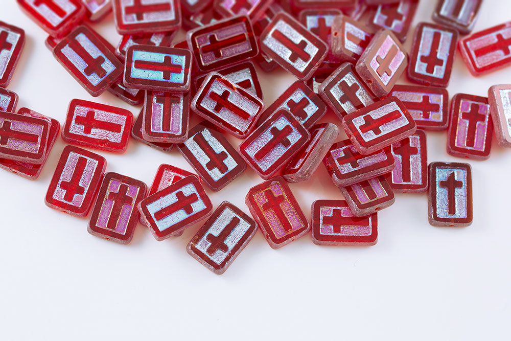 Cross 17×11mm Siam AB Full 1-Hole Czech Beads