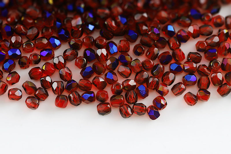 Czech Fire Polished 3mm Siam Dark Azuro Round Beads