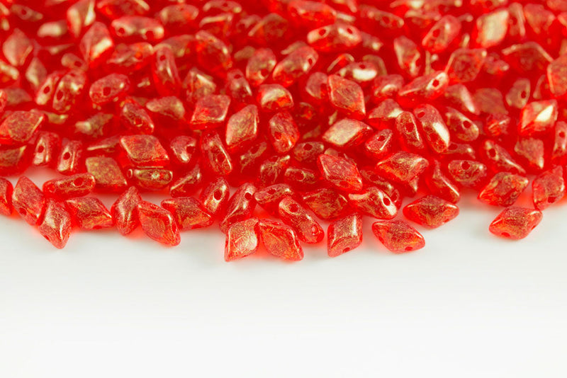 Gemduo 8×5mm Stardust Ruby 2-Hole Czech Beads