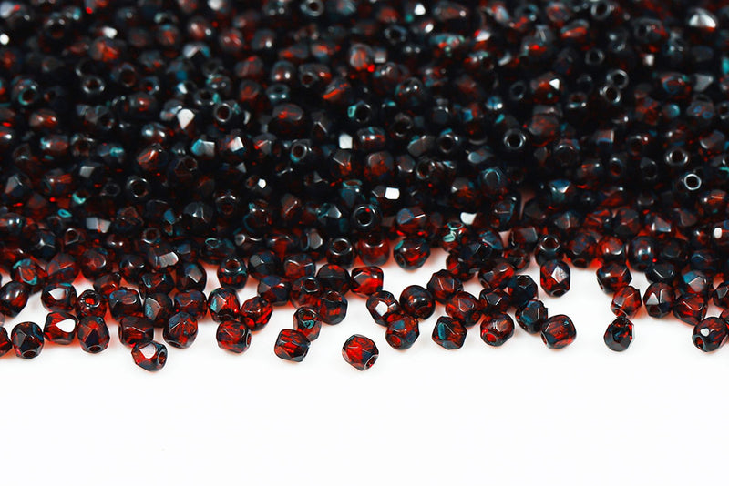 Czech Fire Polished 2.0mm Siam Travertin Round Beads