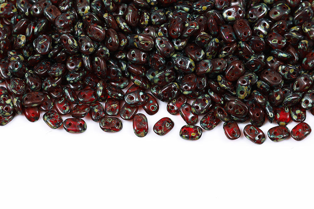 Wave 3×7mm Siam Travertin 2-Hole Czech Beads