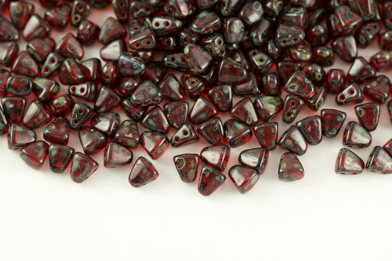 Nib-bit 6×5mm Ruby Travertin 2-hole Czech Beads