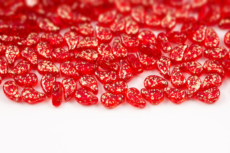 Flatduo 8×5mm Gold Splash Ruby 2-Hole Czech Beads