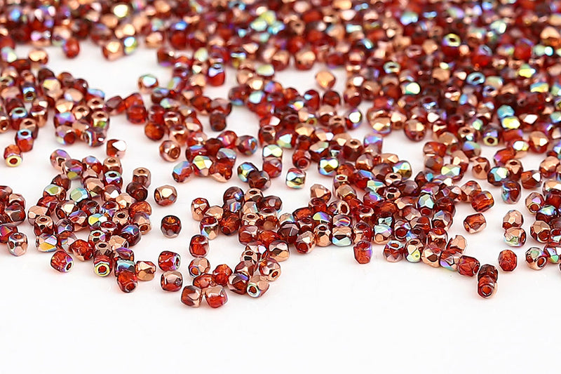 Czech Fire Polished 2.0mm Siam Cooper Rainbow Round Beads