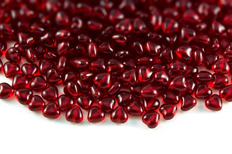 Heart 6mm Siam Czech Glass Beads