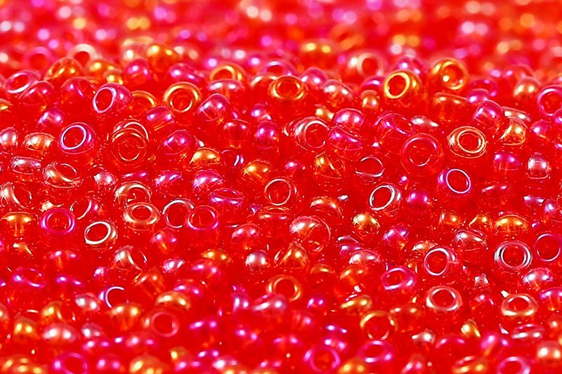 Preciosa Rocailles 11/0 Transparent Bright Red Rainbow col.91050
