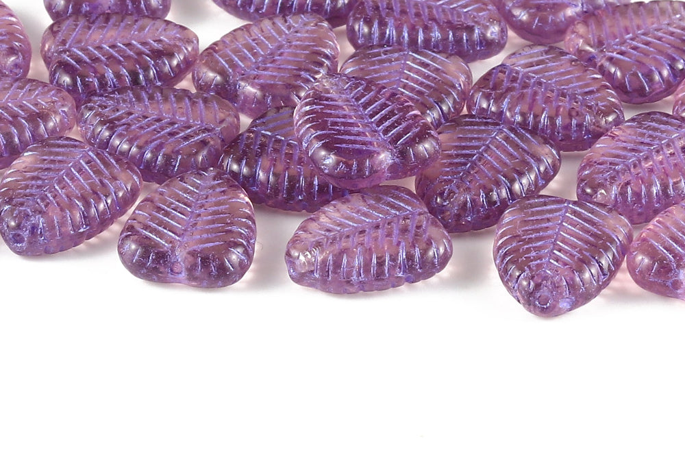 Heart Leaf 16×12mm  Lt.Amethyst With Metallic Purple 1-Hole Czech Beads