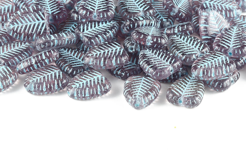 Heart Leaf 16×12mm  Lt.Amethyst With Blue 1-Hole Czech Beads
