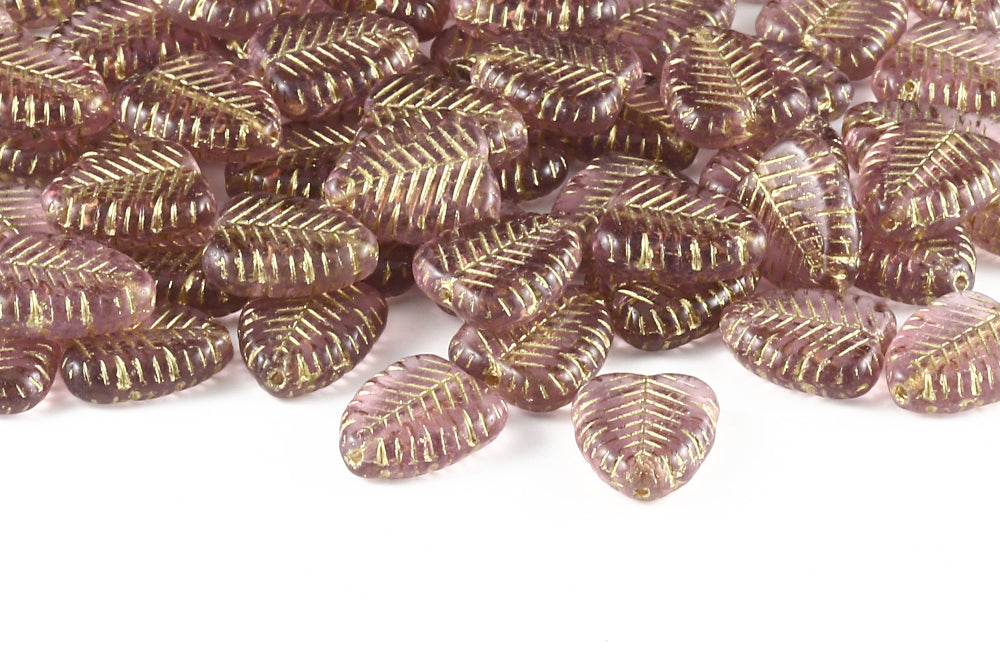 Heart Leaf 16×12mm Lt.Amethyst With Gold 1-Hole Czech Beads