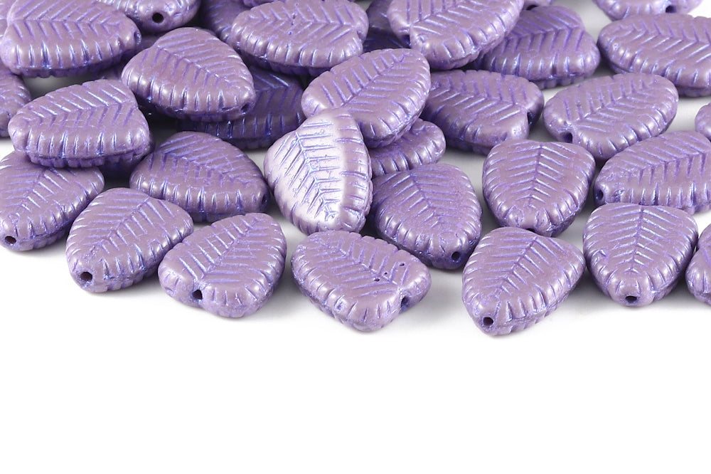 Heart Leaf 16×12mm Silk Amethyst With Metallic Purple 1-Hole Czech Beads