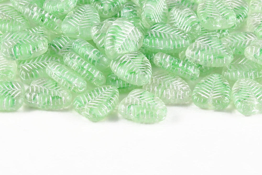 Heart Leaf 16×12mm Crystal Chalk Peridot Mixed With White 1-Hole Czech Beads
