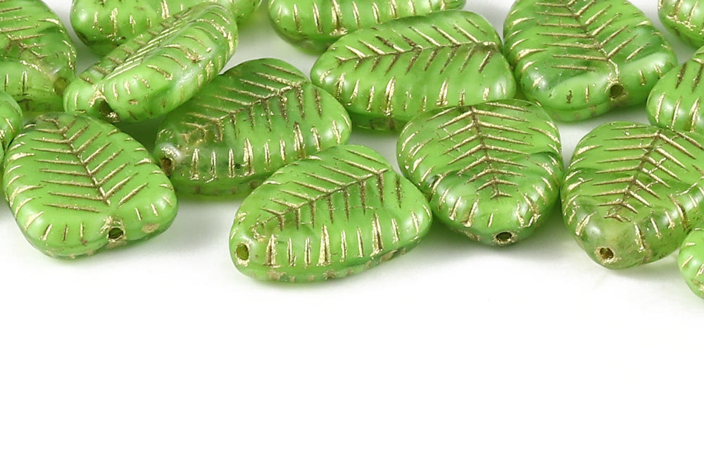 Heart Leaf 16×12mm Crystal Verdant Mixed With Gold 1-Hole Czech Beads