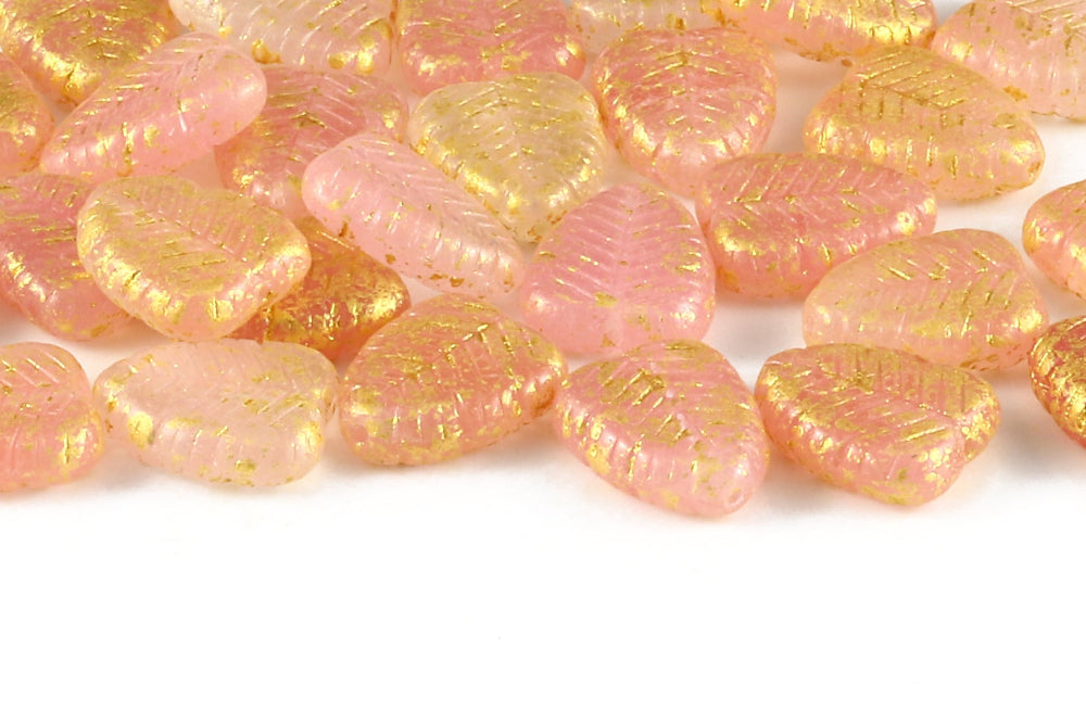 Heart Leaf 16×12mm Crystal Rose Mixed Gold Splash 1-Hole Czech Beads